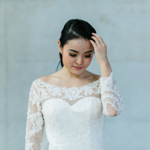 605LL03 LL Long Sleeves Illusion Back Zip Long Train 6 Bride Wedding Event Reception Dinner Dress rental Malaysia