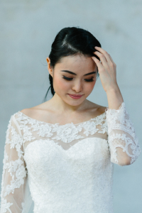 605LL03 LL Long Sleeves Illusion Back Zip Long Train 6 Bride Wedding Event Reception Dinner Dress rental Malaysia