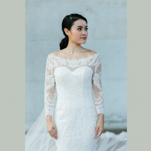 605LL03 LL Long Sleeves Illusion Back Zip Long Train 3 Gaun Pengantin Muslimah Malaysia sewa Kahwin Nikah