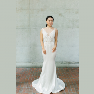 608LL04 LL Soie Low V neck illusion Silk Satin 30 ROM wedding dress rental Malaysia, Simple wedding dress malaysia, ROM wedding gown Kuala Lumpur, Garden wedding reception Malaysia, 