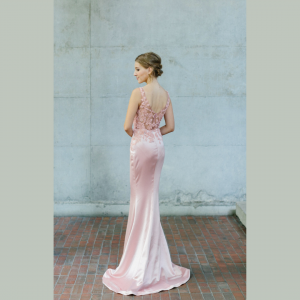 Evening Dress 610LLE03 LL Soie Champagne Illusion Neckline Silk Satin 4 Bridal Gown Signature Designer Custom make rental Kuala Lumpur