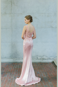 Evening Dress 610LLE03 LL Soie Champagne Illusion Neckline Silk Satin 4 Bridal Gown Signature Designer Custom make rental Kuala Lumpur