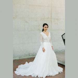 610LLW03 LL Long Sleeves V neck low back Cassandra 6 Bridal Dress rental Petaling Jaya, Pengantin Malaysia Baju Sewa, Gaun Pengantin Kuala Lumpur Sewa, Pengantin Muslimah Malaysia, Baju Sewa Kahwin Malaysia Kuala Lumpur, Baju Pengantin Designer Malaysia, 