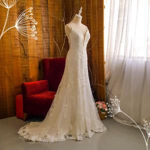 906LLW02 Dhrisha Spaghetti Strap Baroque A line Deep V neck Low Back a Bride Wedding Gown Premium Designer Malaysia rental