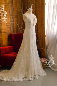 906LLW02 Dhrisha Spaghetti Strap Baroque A line Deep V neck Low Back a Bride Wedding Gown Premium Designer Malaysia rental