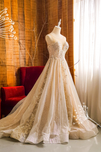 204LLE04 Taddie Gold Illusion Deep V A line a Bride Wedding Event Reception Dinner Dress rental Malaysia