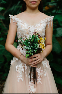 Evening Dress XNE6803 XN Salmon Pink Strap dress Floral 4 Wedding Dress Rental Minimalist Malaysia, Full lace wedding dress malaysia, 