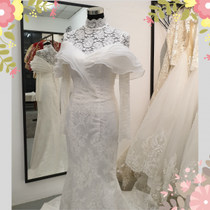 609DNW02 DN off shoulder Rose  Trumpet LS 2 Long Sleeves Wedding Dress Rental Kuala Lumpur, French Lace wedding Dress rental Malaysia, 