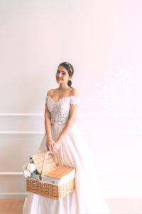 711LLW02 Jill 2 piece off shoulder bolero with silk satin wrap skirt 1 Petite Bride Malaysia, Wedding Ballgown rental Malaysia, Bridal Dress Rental Malay Kuala Lumpur Rental,  