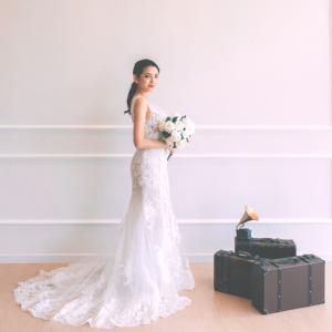 711LLW03 Mischa Boatneck illusion neckline in trumpet Alencon Chantilly lace 4 Full lace wedding dress malaysia, Petite Bridal Wedding Dress rental Kuala Lumpur, Sexy Wedding Gown Malaysia, 