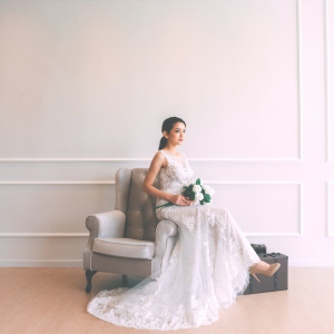 711LLW03 Mischa Boatneck illusion neckline in trumpet Alencon Chantilly lace 2 Princess Wedding Gown Malaysia, Petite Bridal Wedding Dress rental Kuala Lumpur, 