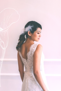 77LLW05 LL LTinn Strap A line French corded lace Slit 1 ROM wedding dress rental Malaysia, Simple wedding dress malaysia, ROM wedding gown Kuala Lumpur, Garden wedding reception Malaysia, 