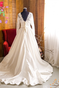 808BYWL02 Plus Kate Long Sleeves Illusion neck Satin Skirt b Plus Size wedding gown malaysia