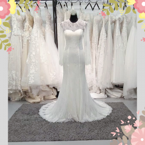 812BY03W01 Ellye Long Sleeves Chantilly lace trumpet zip 11 Long Sleeves Bridal Dress Malaysia Rental, French Lace wedding Dress rental Malaysia, 