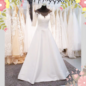 909BY05W04 Lara LS Duchess Satin A line Mikado Silk Princess Wedding Gown Malaysia, Petite Bridal Wedding Dress rental Kuala Lumpur, 