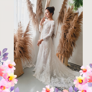 710LLW03 LL Melyssa illusion long sleeves boat neck wedding dress Alencon lace A line 10 Mermaid wedding dress,Long Sleeves Bridal Dress Malaysia Rental, Gaun Kahwin Malaysia sewa, Wedding Gown Designer Malaysia,  Mermaid wedding dress,Church Bride Malays