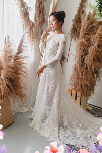 710LLW03 LL Melyssa illusion long sleeves boat neck wedding dress Alencon lace A line 10 Mermaid wedding dress,Long Sleeves Bridal Dress Malaysia Rental, Gaun Kahwin Malaysia sewa, Wedding Gown Designer Malaysia,  Mermaid wedding dress,Church Bride Malays