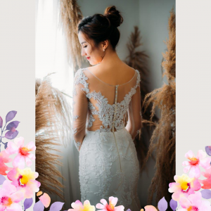 75LLW03 LL Amie Long Sleeves Illusion Bodice Light Beige Trumpet Button Back 2 Long Sleeves Wedding Dress Rental Malaysia, Pengantin Muslimah Malaysia, Muslim Bride Malaysia, Church wedding dress long Sleeves Malaysia, 