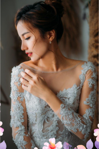 75LLW03 LL Amie Long Sleeves Illusion Bodice Light Beige Trumpet Button Back 1 Malay Wedding Dress Design Kuala Lumpur, Long Sleeves Wedding Dress Rental Malaysia, Bridal Dress Rental Malay Kuala Lumpur Rental, Petite Pengantin Gaun Sewa Malaysia, 