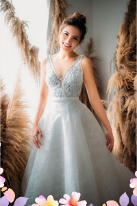 812BY02W03 Maryssa  Strap V neck illusion bodice satin sheath 2 ROM wedding dress rental Malaysia, Simple wedding dress malaysia, ROM wedding gown Kuala Lumpur, Garden wedding reception Malaysia, 