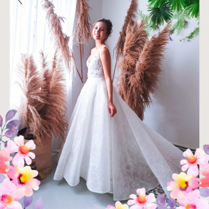 812BY02W03 Maryssa  Strap V neck illusion bodice satin sheath 5 (2) Wedding Ballgown rental Malaysia, French Chantilly Lace bridal dress custom make malaysia, 