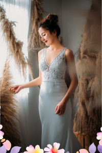 812BY02W03 Maryssa  Strap V neck illusion bodice satin sheath 3 Simple wedding dress malaysia, ROM wedding gown Kuala Lumpur, 