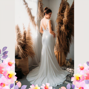 812BY02W03 Maryssa  Strap V neck illusion bodice satin sheath 6 Wedding Gown Designer Malaysia, Malay Bride Malaysia, Church Bride Malaysia, 