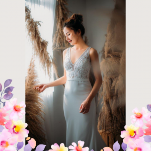 812BY02W03 Maryssa  Strap V neck illusion bodice satin sheath 3 Simple wedding dress malaysia, ROM wedding gown Kuala Lumpur, 