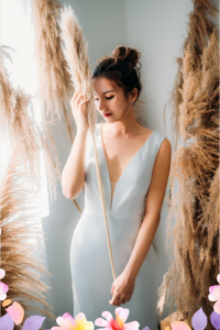 812BY02W04 Varyssa V neck Illusion back satin sheath 6 Satin Wedding Dress Rental Kuala Lumpur, Simple wedding dress malaysia, 