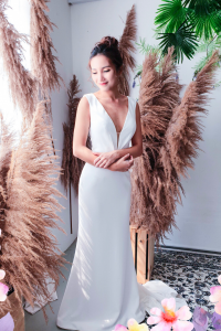 812BY02W04 Varyssa V neck Illusion back satin sheath 62 Wedding Dress Rental Minimalist Malaysia, Satin Wedding Dress Rental Kuala Lumpur, Crepe Wedding Dress Rental Kuala Lumpur, Princess Wedding Gown Malaysia, Wedding Ballgown rental Malaysia, Bridal Dr