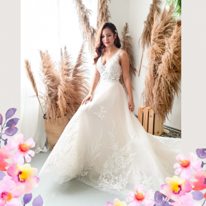812BY02W05 Aryssa V neck illusion bodicie A line 84 ROM wedding dress rental Malaysia, Simple wedding dress malaysia, ROM wedding gown Kuala Lumpur, Garden wedding reception Malaysia, 