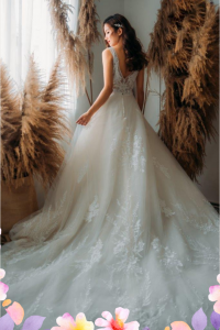 812BY02W05 Aryssa V neck illusion bodicie A line 78 Simple wedding dress malaysia, ROM wedding gown Kuala Lumpur, 