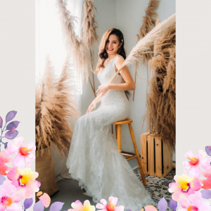 812BY03W03 Rellye Strap V neck Chantilly lace V back  trumpet 3 Garden Wedding Malaysia, Beach Wedding Malaysia, Petite Wedding Gown rental Kuala Lumpur, 