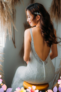 812BY03W03 Rellye Strap V neck Chantilly lace V back  trumpet 1 ROM wedding dress rental Malaysia, Simple wedding dress malaysia, ROM wedding gown Kuala Lumpur, Garden wedding reception Malaysia, 