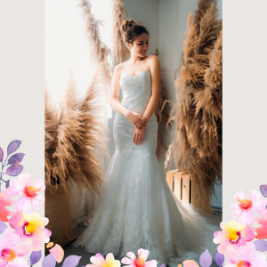 88MMW01 Alexa Sweet Heart trumpet French Alencon Lace 3 ROM wedding dress rental Malaysia, Simple wedding dress malaysia, ROM wedding gown Kuala Lumpur, Garden wedding reception Malaysia, 