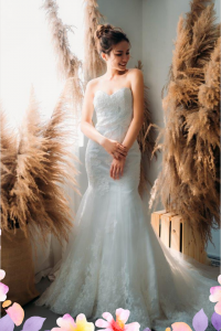 88MMW01 Alexa Sweet Heart trumpet French Alencon Lace 3 ROM wedding dress rental Malaysia, Simple wedding dress malaysia, ROM wedding gown Kuala Lumpur, Garden wedding reception Malaysia, 
