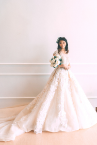 Evening Dress 711XNE07 Champagne sequined bodice floral train Princess 2 Princess Wedding Gown Malaysia, Petite Bridal Wedding Dress rental Kuala Lumpur, 