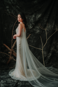 201RYW01 Mia Champagne Spag Geometry Trumpet 1 Sexy Wedding Gown Malaysia, Romantic wedding dress Malaysia, Garden wedding reception Malaysia, 