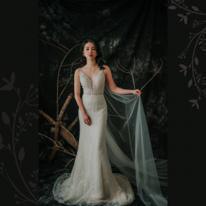 201RYW01 Mia Champagne Spag Geometry Trumpet 3 Garden Wedding Malaysia, Beach Wedding Malaysia, Petite Wedding Gown rental Kuala Lumpur, 