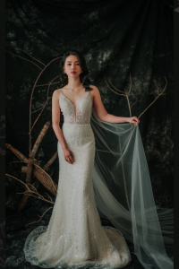 201RYW01 Mia Champagne Spag Geometry Trumpet 8 ROM wedding dress rental Malaysia, Satin Wedding Dress Rental Kuala Lumpur, 