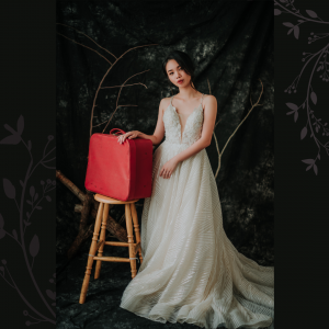 201RYW02 Olivia Champagne Spag Geometry A line 5 Bride Wedding Event Reception Dinner Dress rental Malaysia