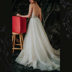 201RYW02 Olivia Champagne Spag Geometry A line 6 Bride Wedding Event Reception Dinner Dress rental Malaysia Romantic wedding dress Malaysia, Church Wedding Malaysia, Long Sleeves Bridal Dress Malaysia Rental, 