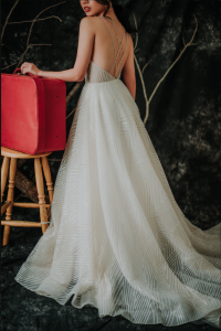 201RYW02 Olivia Champagne Spag Geometry A line 6 Bride Wedding Event Reception Dinner Dress rental Malaysia Romantic wedding dress Malaysia, Church Wedding Malaysia, Long Sleeves Bridal Dress Malaysia Rental, 