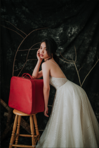 201RYW02 Olivia Champagne Spag Geometry A line 12 ROM wedding dress rental Malaysia, Simple wedding dress malaysia, ROM wedding gown Kuala Lumpur, Garden wedding reception Malaysia, 