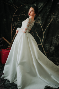 808LLW01 Laily long sleeves guipure lace duchess satin A line 5 Malay Wedding Dress Design Kuala Lumpur, Wedding Ballgown rental Malaysia, 