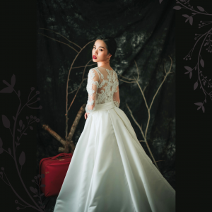 808LLW01 Laily long sleeves guipure lace duchess satin A line 1 Long Sleeves Bridal Dress Malaysia Rental, French Lace wedding Dress rental Malaysia, 