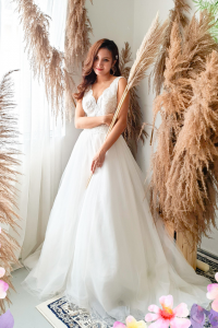 906BY04W04 Harina Deep V scallops A line tulle 31 Petite Bride Dress Rental Malaysia, Plus Size wedding gown malaysia, , 