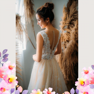 906LLE01 Ghrisha Champagne Floral A line V neck V back 1 Bridal event wedding dress reception rental custom make