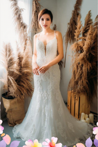 906LLW01 Chrisha Spaghetti Strap Baroque trumpet 3 Mermaid wedding dress,Sexy Wedding Gown Malaysia, Romantic wedding dress Malaysia, Garden wedding reception Malaysia, ROM wedding gown Kuala Lumpur, 