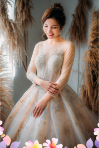 908XNW01 Jazmin Champagne LS Princess 5 Princess bridal Gown,Bride Engagement Dress Rental Malaysia, Muslim Bride Malaysia, Long Sleeves Bridal Dress Malaysia Rental, Baju Pengantin Majlis Kahwin Sewa Malaysia, 